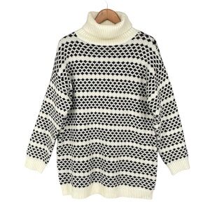 Ann Taylor Geometric Stripe Turtleneck Tunic Sweater Large NWT Chunky Knit